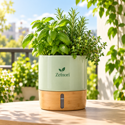 Zelnori Self-Watering Ceramic Planter - lifestyle view